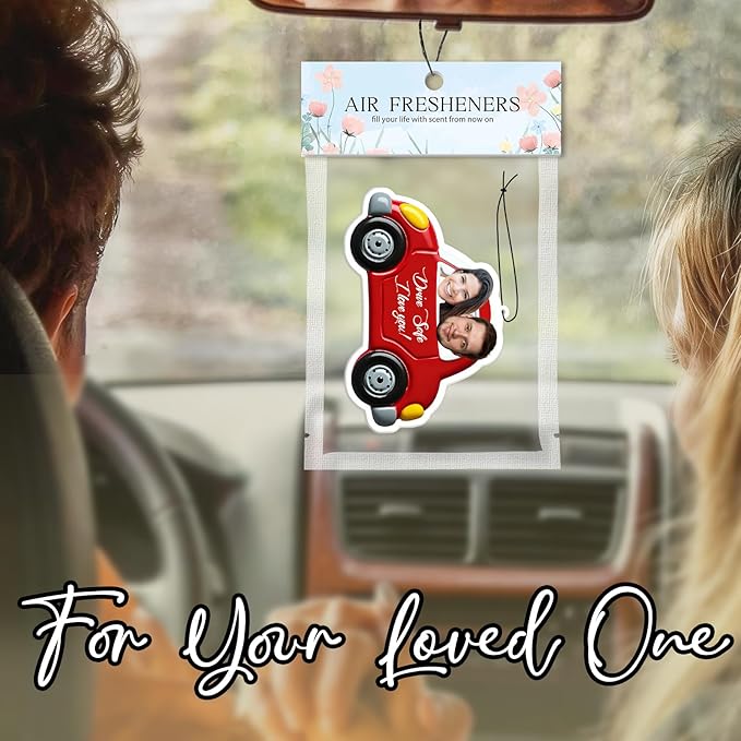 Personalized Valentine's Day Car Air Freshener with Pictures, I Love You, Drive Safe, Fun Couple Gift, Hanging 2Pack