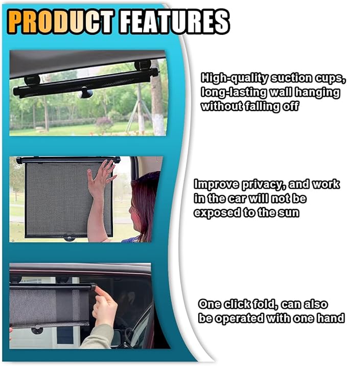2PCS Car Window Shades for Baby, 18" x 20" Retractable Car Shades for Side Window with Suction Cups, Blocks Heat and UV Rays Glare Protection, Baby Auto Accessories for Vehicle House Office Window
