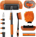 Buyplus 18FT Reach Car Wash Brush with Long Handle - Car Cleaning Kit with 3-12FT Extension Pole, Wheel Brush, Microfiber Cleaning Mop, Mitt, Window Squeegee for RV Truck SUV Boat Solar Pane Washing