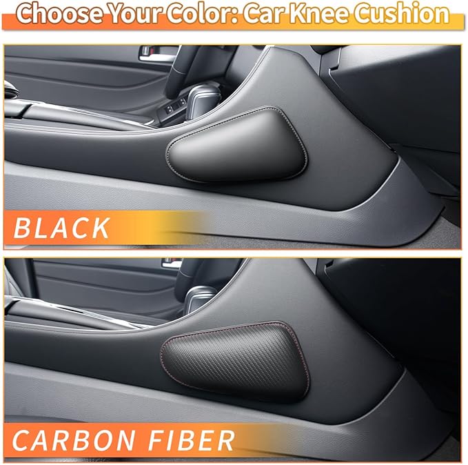 2PCS Car Knee Cushion Pad, Door Armrest Pad with Memory Foam for Knee Leg Elbow, Leather Knife-Shaped Car Armrest Cushion with Full Coverage Velcro, Automotive Interior Accessories(Black)