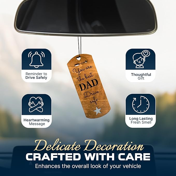 Car Fragrance for 365 Days FreshWood Best Dad Ornament ❘ Gift for Dad ❘ Rear View Mirror Wood Air Freshener ❘ Mirror Hanging scent ❘ Car Decorative Pendants ❘ Handmade Gift Car Essentials