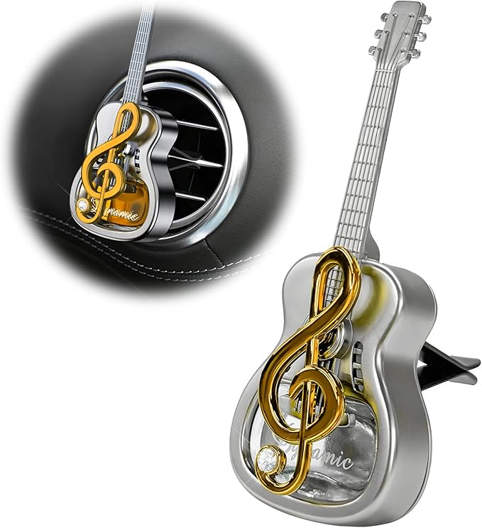 Car Air Freshener Vent Clip, Empty Guitar-Shaped Aromatherapy Diffuser Automobile Dashboard Ornament, Unscented Car Air Conditioner Clip Cute Rotating Decoration for Women Men (Golden)