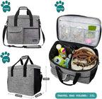 PetAmi Dog Travel Bag - Travel Pet Organizer with Food Container and Bowls, Perfect for Weekend Camping, Cat Diaper Bag (Grey, Large)