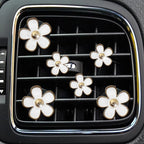 Daisy Air Vent Clips, 6 Pcs Cute Flower Car Air Conditioning Outlet Clip Car Air Freshener Clip Charm Car Interior Decor Charm Colorful Car Interior Accessories for Girls Women (White)