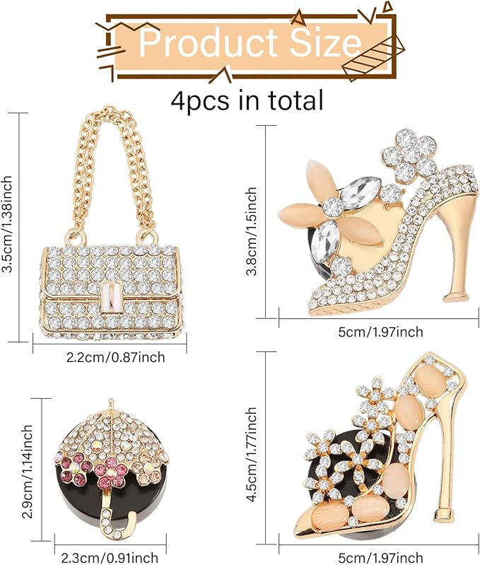 4Pcs Bling Air Vent Clips Crystal High Heel Shoe and Bag Bling Air Freshener for Car Vents Clips Gift Decorations Cars Accessories Interior Decor