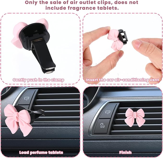 6pcs Pink Bow Car Vent Clips Air Freshener Vent Clip Cute Air Conditioning Outlet Clip Car Interior Decor Charm Accessories(3.2 cm, 3.4 cm)
