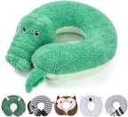 H HOMEWINS Travel Pillow for Kids,Cute Animal Neck Pillow for Boys Girls,Soft Neck Head Chin Support Pillow,Travel Accessories for Airplane, Car, Train,Recline (Crocodile)