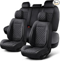 Auto Car Seat Covers Full Set Leather Cushion Protector Breathable Waterproof Seat Cover for Cars Universal Fit (Black, Full Set Without Headrest)