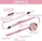 6FT Heavy Duty Dog Leash for Small Medium Large Dogs, Tangle Free Reflective Dog Training Leash with Double Handle, Seat Belt Buckle & Poop Bag Holder (Pink)