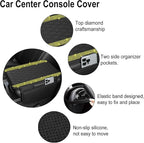 NBTEPEM Bling Car Center Console Cover, Leather Car Arm Rest Cover Cushion with 2 Storage Bags, Universal Auto Armrest Protector Storage Box, Bling Accessories Interior for Most Vehicles (Yellow)