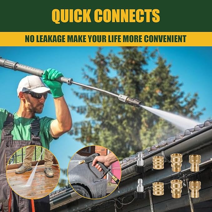 Pressure Washer Quick Connect Kit, M22 Swivel to 3/8'' Quick Connect, 3/4'' to Quick Release, M22 14mm Quick Connect Pressure Washer Fittings Adapter Suitable for pressure cleaning machine kit, Brass