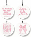 Pink Christian Car Air Freshener 4 Pcs, Inspirational Bible Verse Religious Hanging Air Freshener for Cars Closet Drawer Books, Christian Girly Car Accessories Mirror Decor for Women