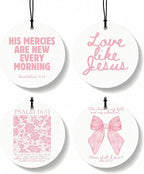 Pink Christian Car Air Freshener 4 Pcs, Inspirational Bible Verse Religious Hanging Air Freshener for Cars Closet Drawer Books, Christian Girly Car Accessories Mirror Decor for Women