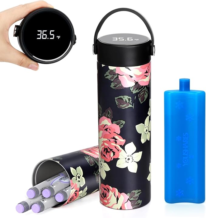 YOUSHARES Insulin Cooler Travel Case - 48H Verified Cooling with Temperature Display, TSA Approved Diabetic Medication Pen Vials Refrigerator with ℃/℉ Digital Temp Display, Portable for 1–7 Pens
