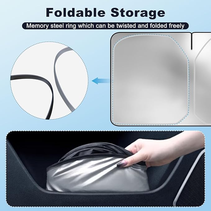 Kairiyard Car Windshield Sun Shade, 240T Thickened Block Heat and Sun Keep Cars Interior, Foldable Automotive Sunshade for Car SUV Truck Front Windshield (57.09x 31.5 inch)