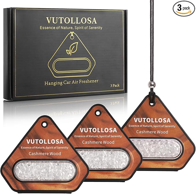 3 Pack Car Air Freshener & Car Deodorizer, Cashmere Wood Scented - Long Lasting Hanging Car Air Fresheners for Women & Men, Car Accessories by VUTOLLOSA