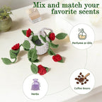 Crochet Car Air Freshener, 8ml Empty Refillable Oil Diffuser Bottle with Hanging Crochet Red Rose Plant & Hanging Tools, Car Rearview Mirror Diffuser for Wall Art & Home & Office Decoration