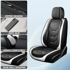 otoez Car Seat Covers Full Set, Universal Leather Seat Cover for Car, Waterproof 5 Seat Automotive Front and Back Seat Protector Full Coverage for Most Sedens Trucks SUVs, White & Black