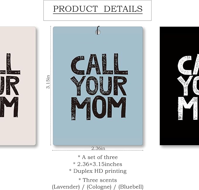 Mancheng-zi Call Your Mom Car Air Freshener 3Pcs, College Girls Guys Boys Gag Gifts Air Freshener Hanging for Dorm Cars Closet Drawer or Books, Funny Cute Car Accessories Mirror Decor for Women