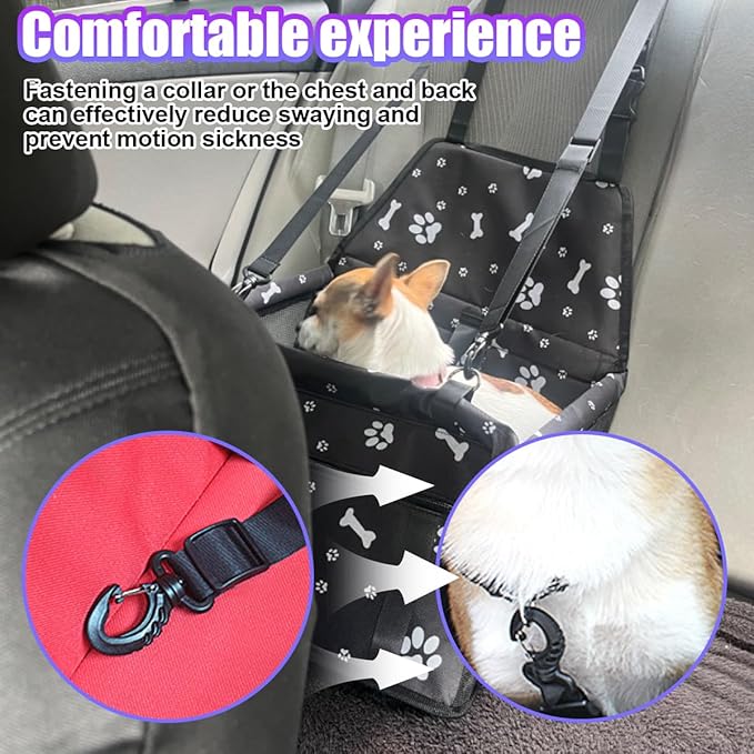 Pet Car Seat, Breathable & Waterproof Oxford Dog Car Booster Seats with Seat Belt and Mesh Window, Portable Foldable Travel Look Out Bag for Small Medium Dogs & Cats (Black, 1PC)