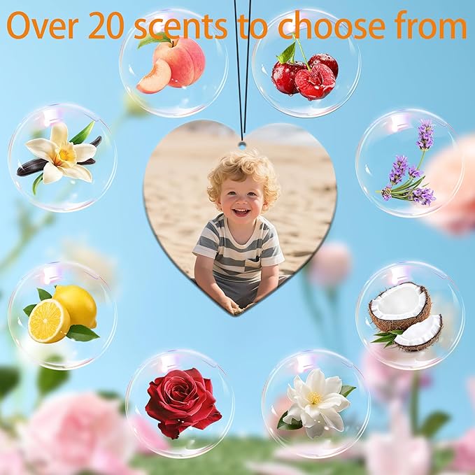 5-500pcs Custom Air Fresheners with Picture, Double Sided Car Air Freshener with 20 Scents, Personalized Gifts for Valentine's Day Birthday Anniversary (Heart)