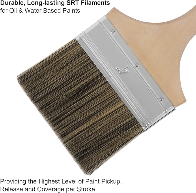Double Thick Chip Paint Brush, 6 Pack, 4 inch / 100mm Stain Brushes for Painting Walls and Fence Staining, Wooden Handle Masonry Paintbrush for Varnish, Paste, Gesso and Limewash