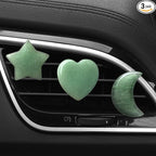 Set of 3 Crystal Stone Car Air Vent Clips, Moon Star Heart Quartz Charm Car Air Freshener Clip, Air Conditioning Outlet Clip, Cute Car Interior Decoration Accessories for Men Women (Green, Unscented)