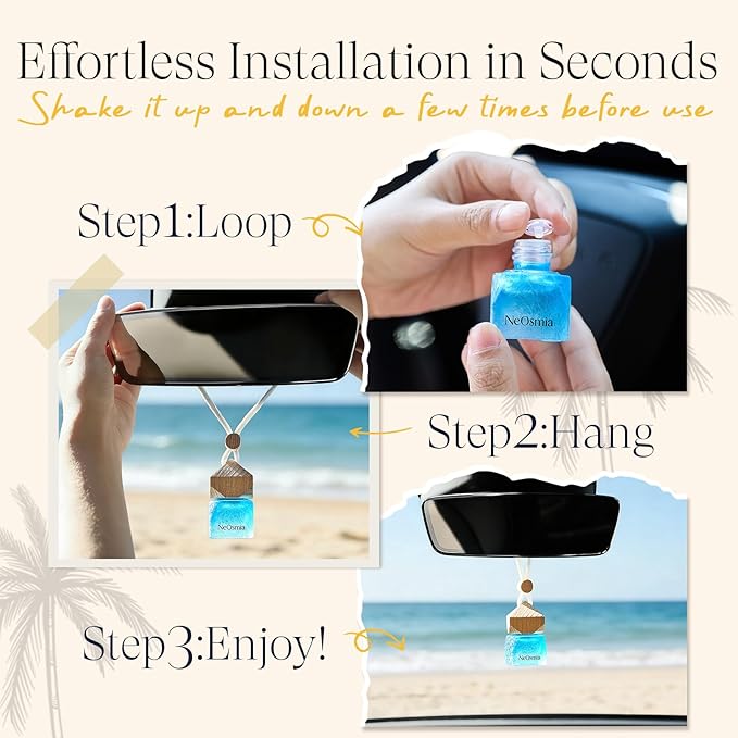 Car Diffuser Hanging- Crackle Glass Air Freshener& Natural Cork, 6 Scents Essential Oil Car Air Freshener, Long Lasting Aesthetic Car Decor Hanging Accessorie(Gardenia Jasmine)