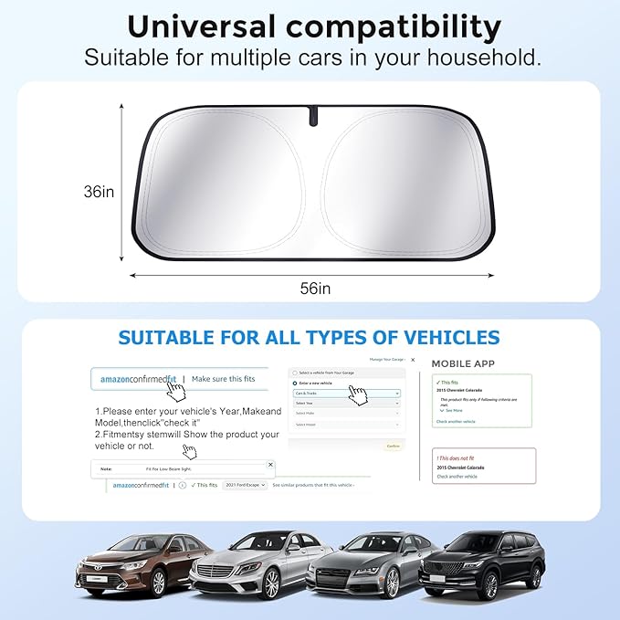 [Upgrade] DooGooCoo Windshield Sun Shade - Large, Sunshade for Car Windshield [Heat Shield & UV Block] Car Sun Shade Protect Interior & Keep Car Cooler Foldable Front Windshield Shade (69x35 Inches)