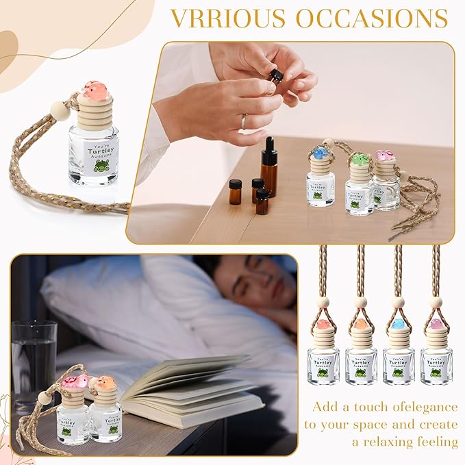 24 Set Hanging Car Air Freshener Car Diffuser Bottles Empty Bulk Employee Appreciation Gifts Glass Perfume Bottle with Resin Turtle and You're Turtley Awesome Tags for Essential Oil