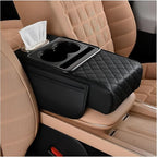 Priprilod Car Center Console Armrest Pillow, Leather Memory Foam Car Armrest Cushion with Cup Holder & Phone Holder, Universal Armrest Storage Box Protector for Most Vehicles, Car Accessories (Black)