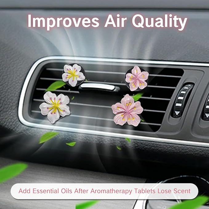 NIIIYTYB 4Pcs Cute Car Vent Clips Flower Air Vent Clips for Fresheners Pink Hawaiian Hibiscus and Cherry Blossom Car Accessories Aesthetic Interior Decor for Women Peach Blossom