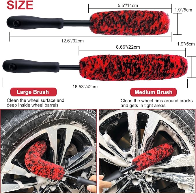 9Pcs Wheel Tire Brush Set - Cleaning Brushes for Wheels, Tires, Rims & Spokes