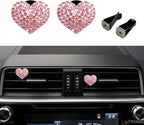 2PCS Bling Heart Air Vent Clips, Heart Shaped Crystal Air Freshener Vent Clips, Rhinestone Air Conditioning Outlet Clip, Universal Interior Decor Car Accessories for Women Girls (Pink)