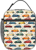 Car Theme Lunch Box for Women Adults Kids, Insulated Cooler Polyester Vintage Classic Cars Lunch Bag for Picnic, School, Office, Travel, Work, Portable Reusable Tote Thermal Lunch Bags