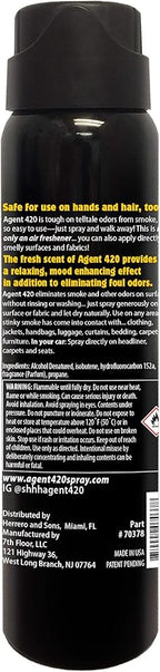 Agent 420 Odor Eliminator Aerosol Spray, Sandalwood Vanilla, 3.5 oz — Tea Tree Oil Breaks Down Smoke at the Molecular Level