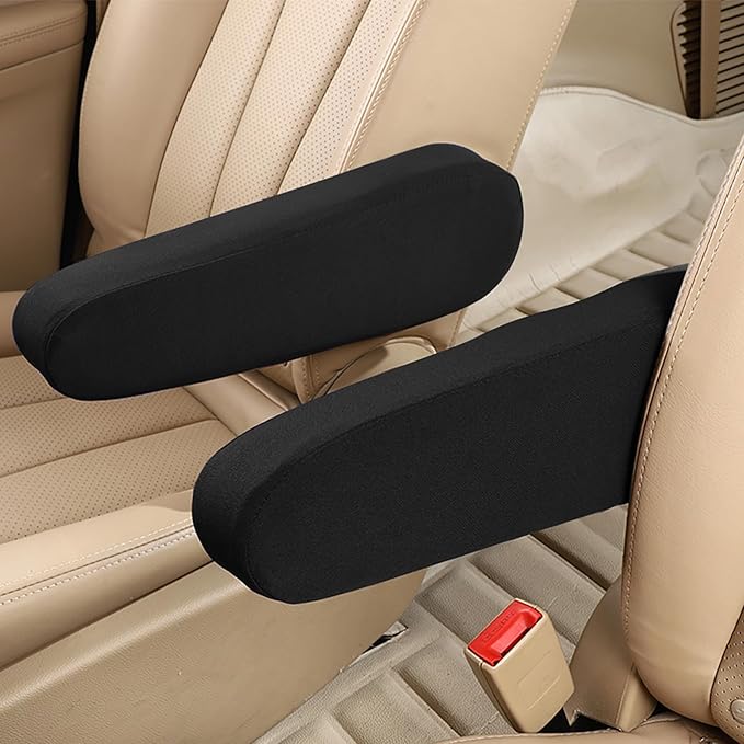 2 PCS Car Armrest Cover Elastic Fabric Cars Front Seat Arm Rest Cushion, Universal Replacement Center Console Lid Armrest Cover Skin Protectors Interior Accessories for Car SUV Truck and Van(Black)