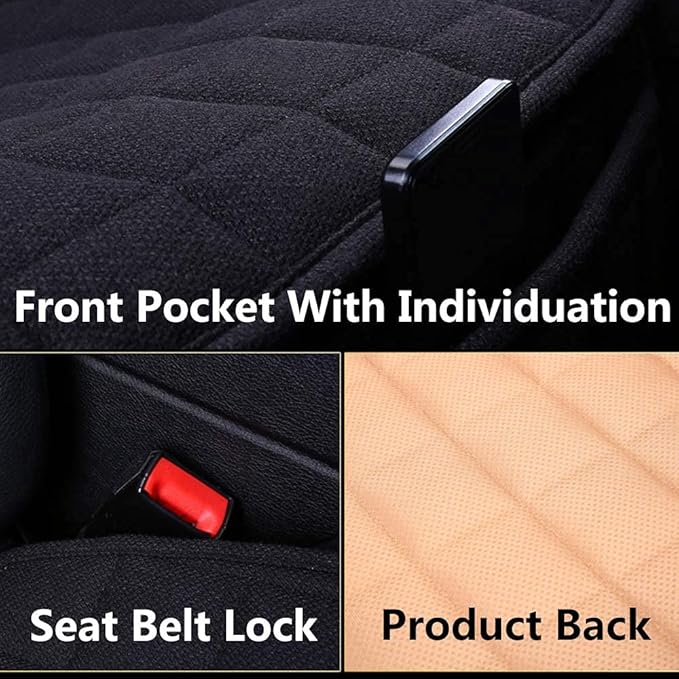 Suninbox Linen Back Car Seat Covers,Rear Car Seat Covers,Cloth Bottom Car Back Seat Cushion,Automotive Seat Protector Breathable Ventilated Gray