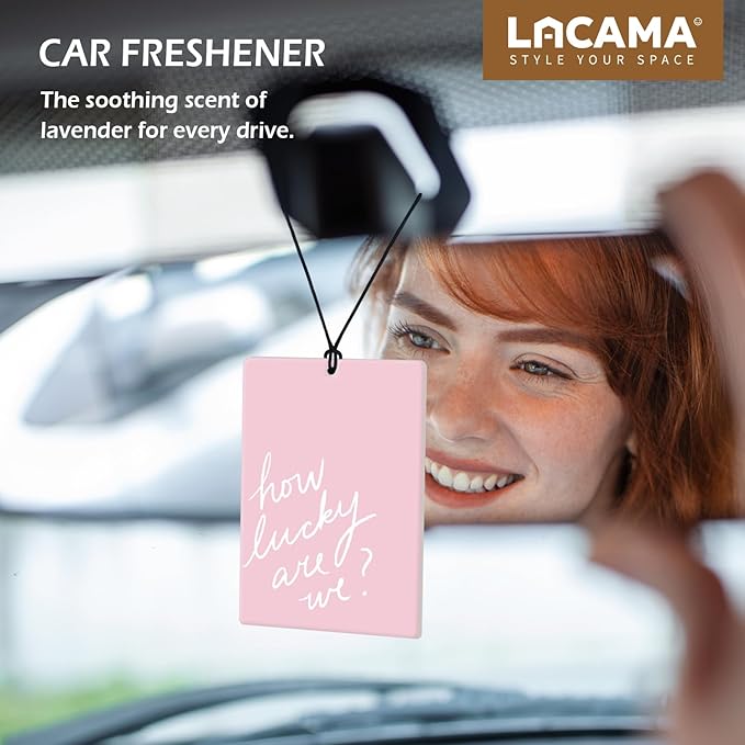Lacama Pink Girly Car Air Freshener 3Pcs, Coquette Bow Cherry How Lucky Are We Cars Scents Air Freshener for Women Girls Gifts, Preppy Cute Car Accessories Interior Mirror Decor Hanging
