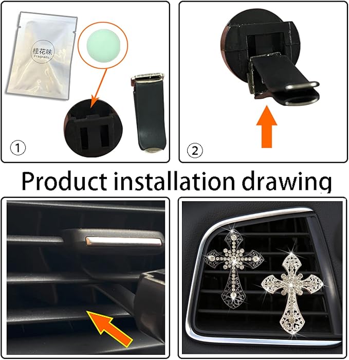 Bling Rhinestone Air Vent Clip with Car Freshener & Decoration,Cute Dash Decor Accessory