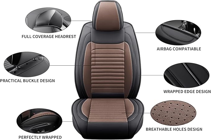 Car Seat Covers Full Set Fit for Toyota Camry 2001-2026, Premium Faux Leather Car Seat Protector,Breathable Anti-Slip Full Wrapping Edge Seat Covers(Black&Brown,Full Set)