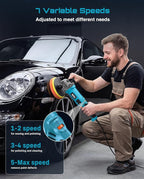 Seesii Car Buffer Polisher 1600W, 7"/6" Variable Speed 2056-3600 RPM Rotary Polisher with Copper Motor & Detachable Handles, Ideal for DIY Detailers, Auto Detailing Hobbyists, Scratch Removal & Waxing