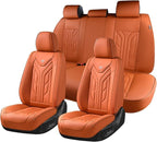 Coverado Car Seat Covers Full Set, Automotive Seat Covers Car Seat Protector Car Seat Cushion, Waterproof Leather Seat Covers for Cars, Universal Fit for Most Sedans SUV Pick-up Truck(Orange)