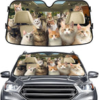 GENANY Cute Cat Group Funny Windshield Sun Shade for Car SUV Truck (55x30 Inches), Sun Shade Windshield, Shades for Front Windows, Protector Blocks UV, Spring Car Decor