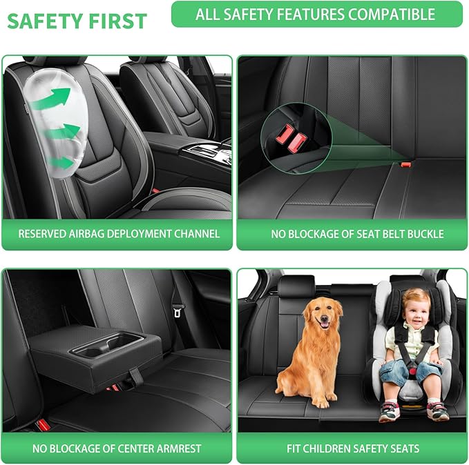 Fit CRV Car Seat Covers for Honda CR-V 2013-2024 2025 2026 -Upgraded Premium Waterproof & Breathable Leather,Airbag Compatible,All-Weather Seat Cushion Protector,2 Front/Black-Grey
