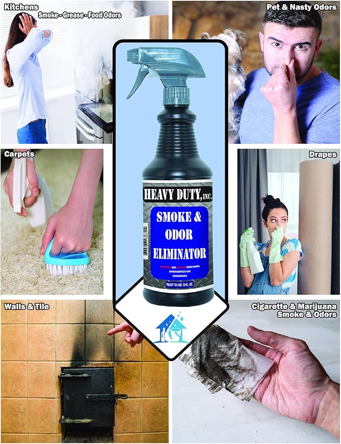 Heavy Duty Odor Eliminator Spray - 32 fl oz - Professional Strength Deodorizer for Pet, Food & Fire Odors - Non-Toxic, Fast-Acting & Residue-Free Formula - Multi-Surface Use