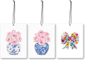 Mancheng-zi Blue and White Chinoiserie Pink Peony Flower Car Air Freshener 3Pcs, Colorful Flower Air Freshener Hanging for Cars Closet Drawer or Books, Girly Car Accessories Mirror Decor for Women