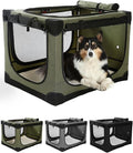 24" L x 17" W x 17" H Collapsible Travel Dog Crate, Portable Soft Dog Kennel for Small Medium Pets up to 30 lbs, 4-Door Foldable Travel Crate with Durable Mesh & Storage Bag, Green