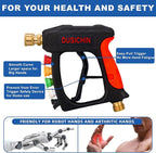 DUSICHIN Short Pressure Washer Wand High Spray Gun 5 Nozzle Holders 3000 PSI,Foam Cannon Attachment 1/4" Quick Connector Outlet,M22-14mm M22-15mm Fitting, Not fit for Garden Hose