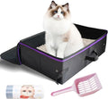 20x14x6.5 Inches, Large Portable Cat Travel Litter Box with Zipped Lid & 10 Liners, Leak-Proof, Lightweight, Sturdy & Waterproof and Foldable Travel Cat Litter Box for Hotels, Car, & Camping